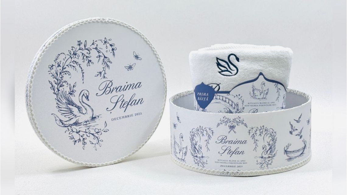 Set Prima Băiță cu nasii dupa botez Swan Lake Ritual Blând al apei pentru Băieți 34